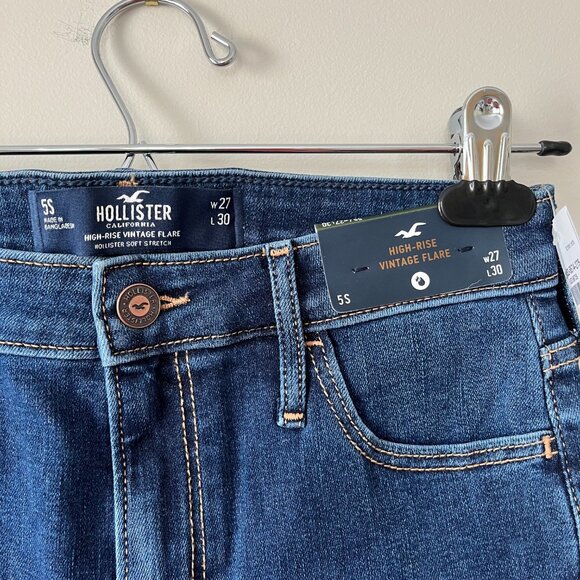 Hollister High-Rise Vintage Flare Jeans w/Side Slit Stretch Denim Women’s 27 NWT - Picture 7 of 8